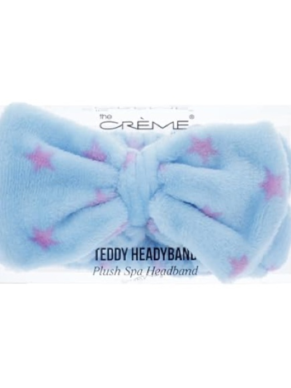 The Crème Blue Plush Teddy Spa Headband with Pink Stars